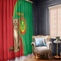 Personalised Mauritania Window Curtain African Wild Cat With Coat Of Arms - Wonder Print Shop