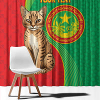 Personalised Mauritania Window Curtain African Wild Cat With Coat Of Arms - Wonder Print Shop