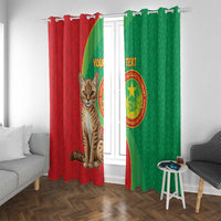 Personalised Mauritania Window Curtain African Wild Cat With Coat Of Arms - Wonder Print Shop