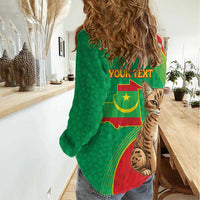 Personalised Mauritania Women Casual Shirt African Wild Cat With Coat Of Arms - Wonder Print Shop