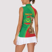Personalised Mauritania Women Sleeveless Polo Shirt African Wild Cat With Coat Of Arms - Wonder Print Shop