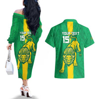 Custom Mauritania Football Couples Matching Off The Shoulder Long Sleeve Dress and Hawaiian Shirt Go Al-Murabitun