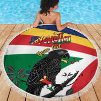 Personalized Seychelles Independence Day Beach Blanket Coat Of Arms Black Parrot