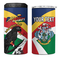 Personalized Seychelles Independence Day 4 in 1 Can Cooler Tumbler Coat Of Arms Black Parrot