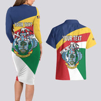 Personalized Seychelles Independence Day Couples Matching Long Sleeve Bodycon Dress and Hawaiian Shirt Coat Of Arms Black Parrot