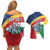 Personalized Seychelles Independence Day Couples Matching Off Shoulder Short Dress and Hawaiian Shirt Coat Of Arms Black Parrot