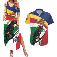Personalized Seychelles Independence Day Couples Matching Summer Maxi Dress and Hawaiian Shirt Coat Of Arms Black Parrot