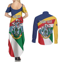 Personalized Seychelles Independence Day Couples Matching Summer Maxi Dress and Long Sleeve Button Shirt Coat Of Arms Black Parrot