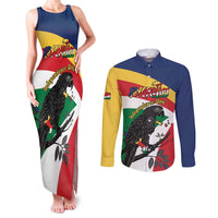Personalized Seychelles Independence Day Couples Matching Tank Maxi Dress and Long Sleeve Button Shirt Coat Of Arms Black Parrot