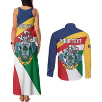 Personalized Seychelles Independence Day Couples Matching Tank Maxi Dress and Long Sleeve Button Shirt Coat Of Arms Black Parrot