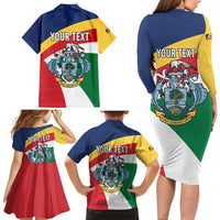 Personalized Seychelles Independence Day Family Matching Long Sleeve Bodycon Dress and Hawaiian Shirt Coat Of Arms Black Parrot