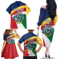 Personalized Seychelles Independence Day Family Matching Off The Shoulder Long Sleeve Dress and Hawaiian Shirt Coat Of Arms Black Parrot