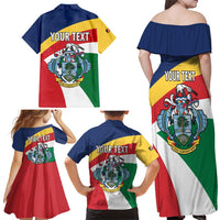 Personalized Seychelles Independence Day Family Matching Off Shoulder Maxi Dress and Hawaiian Shirt Coat Of Arms Black Parrot