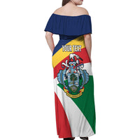 Personalized Seychelles Independence Day Family Matching Off Shoulder Maxi Dress and Hawaiian Shirt Coat Of Arms Black Parrot