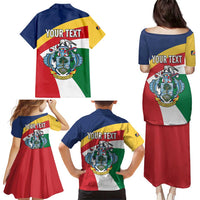 Personalized Seychelles Independence Day Family Matching Puletasi and Hawaiian Shirt Coat Of Arms Black Parrot