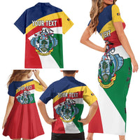 Personalized Seychelles Independence Day Family Matching Short Sleeve Bodycon Dress and Hawaiian Shirt Coat Of Arms Black Parrot