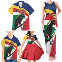 Personalized Seychelles Independence Day Family Matching Tank Maxi Dress and Hawaiian Shirt Coat Of Arms Black Parrot
