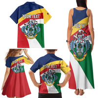 Personalized Seychelles Independence Day Family Matching Tank Maxi Dress and Hawaiian Shirt Coat Of Arms Black Parrot