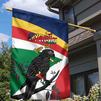 Personalized Seychelles Independence Day Garden Flag Coat Of Arms Black Parrot