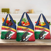 Personalized Seychelles Independence Day Grocery Bag Coat Of Arms Black Parrot