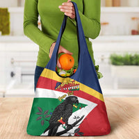 Personalized Seychelles Independence Day Grocery Bag Coat Of Arms Black Parrot