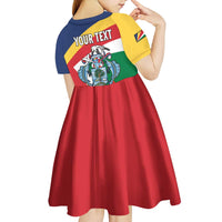 Personalized Seychelles Independence Day Kid Short Sleeve Dress Coat Of Arms Black Parrot