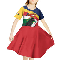 Personalized Seychelles Independence Day Kid Short Sleeve Dress Coat Of Arms Black Parrot