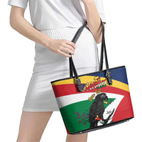 Personalized Seychelles Independence Day Leather Tote Bag Coat Of Arms Black Parrot