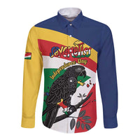 Personalized Seychelles Independence Day Long Sleeve Button Shirt Coat Of Arms Black Parrot