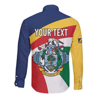 Personalized Seychelles Independence Day Long Sleeve Button Shirt Coat Of Arms Black Parrot