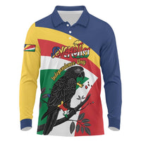 Personalized Seychelles Independence Day Long Sleeve Polo Shirt Coat Of Arms Black Parrot