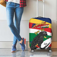 Personalized Seychelles Independence Day Luggage Cover Coat Of Arms Black Parrot