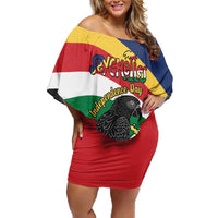Personalized Seychelles Independence Day Off Shoulder Short Dress Coat Of Arms Black Parrot