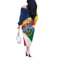 Personalized Seychelles Independence Day Off The Shoulder Long Sleeve Dress Coat Of Arms Black Parrot