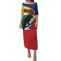 Personalized Seychelles Independence Day Puletasi Coat Of Arms Black Parrot