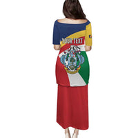 Personalized Seychelles Independence Day Puletasi Coat Of Arms Black Parrot