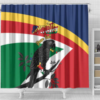 Personalized Seychelles Independence Day Shower Curtain Coat Of Arms Black Parrot