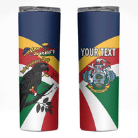 Personalized Seychelles Independence Day Skinny Tumbler Coat Of Arms Black Parrot