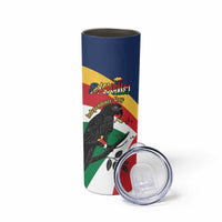 Personalized Seychelles Independence Day Skinny Tumbler Coat Of Arms Black Parrot