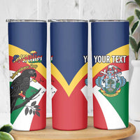 Personalized Seychelles Independence Day Skinny Tumbler Coat Of Arms Black Parrot