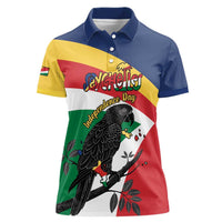 Personalized Seychelles Independence Day Women Polo Shirt Coat Of Arms Black Parrot