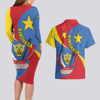 Congo-Kinshasa Couples Matching Long Sleeve Bodycon Dress and Hawaiian Shirt 65th Anniversary Of Independence