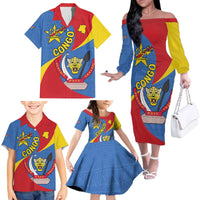 Congo-Kinshasa Family Matching Off The Shoulder Long Sleeve Dress and Hawaiian Shirt 65th Anniversary Of Independence