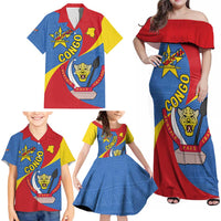 Congo-Kinshasa Family Matching Off Shoulder Maxi Dress and Hawaiian Shirt 65th Anniversary Of Independence