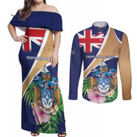Personalized Tristan da Cunha Couples Matching Off Shoulder Maxi Dress and Long Sleeve Button Shirt Coat Of Arms - Flag Style