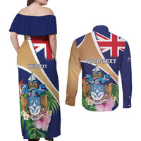 Personalized Tristan da Cunha Couples Matching Off Shoulder Maxi Dress and Long Sleeve Button Shirt Coat Of Arms - Flag Style