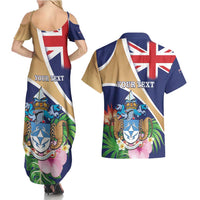 Personalized Tristan da Cunha Couples Matching Summer Maxi Dress and Hawaiian Shirt Coat Of Arms - Flag Style