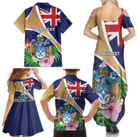 Personalized Tristan da Cunha Family Matching Summer Maxi Dress and Hawaiian Shirt Coat Of Arms - Flag Style