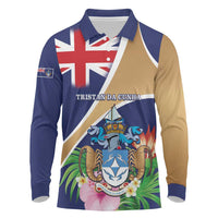 Personalized Tristan da Cunha Long Sleeve Polo Shirt Coat Of Arms - Flag Style