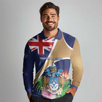 Personalized Tristan da Cunha Long Sleeve Polo Shirt Coat Of Arms - Flag Style